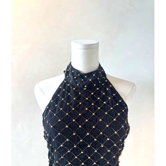 Free People Tops - Free‎ People Black Halter Gold Jewel Thong Bodysuit MSRP $128 Sz L RARE NWT!